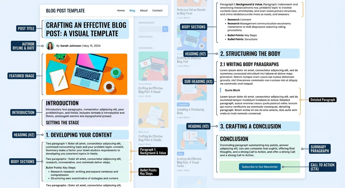 Diagram of a blog post template with labeled sections