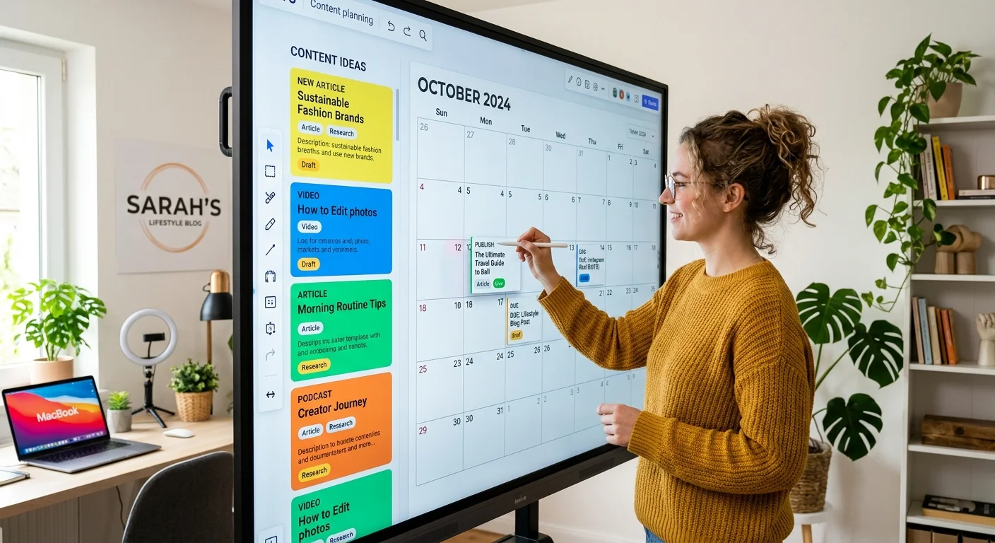Content planning workspace with blog post templates and editorial calendar