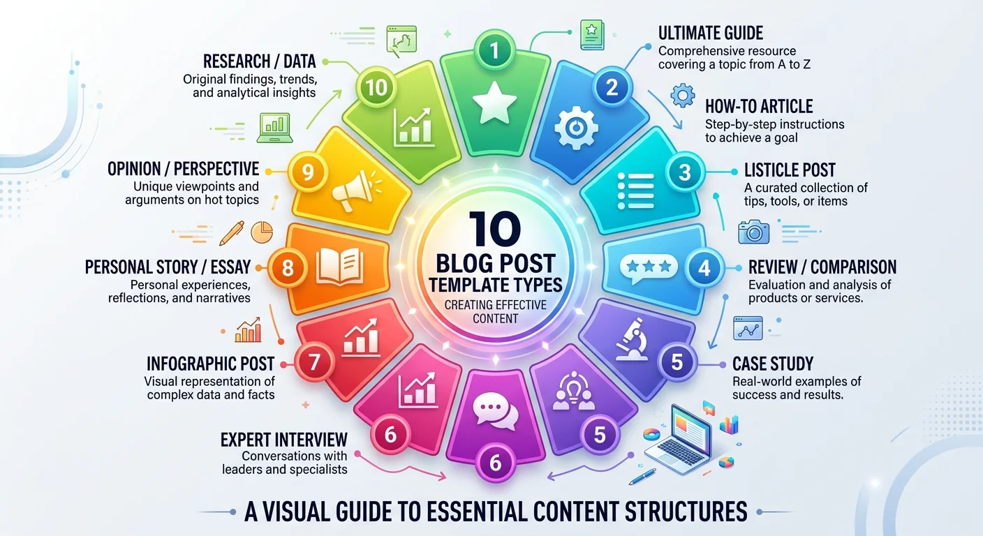 Visual overview of ten blog post template types for any niche